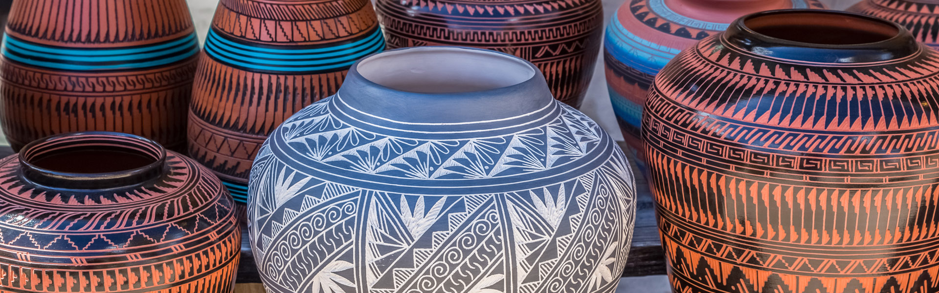 Clay Pots With Native American Art